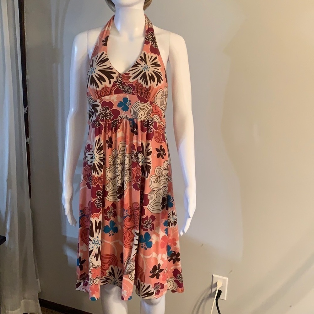 Faded Glory Coral Floral Halter Midi Dress